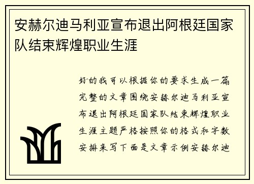 安赫尔迪马利亚宣布退出阿根廷国家队结束辉煌职业生涯